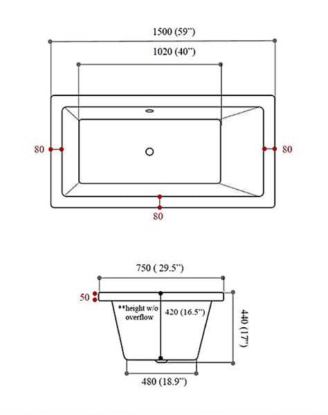 "KERRY"  Built-In (Drop-In) Acrylic Bathtub