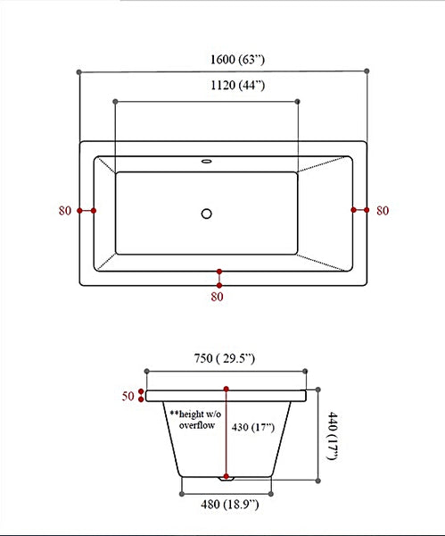 "KERRY"  Built-In (Drop-In) Acrylic Bathtub