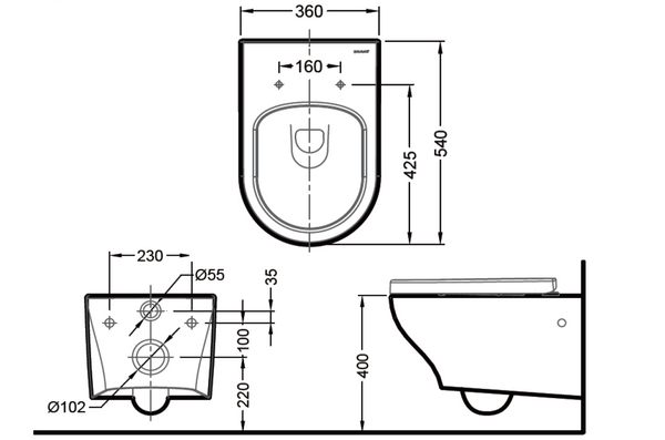 BRAVAT C01017UW-A - Wall-Hung Water Closet
