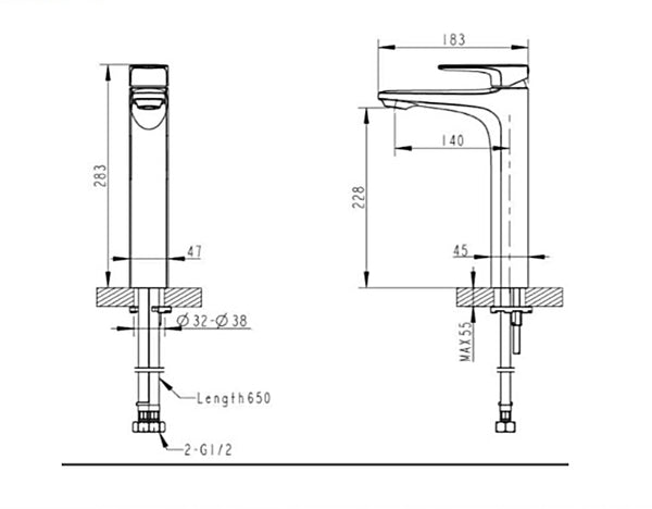 "SOURCE"  F1173218BW-A - Tall Basin Mixer (Matt Black)