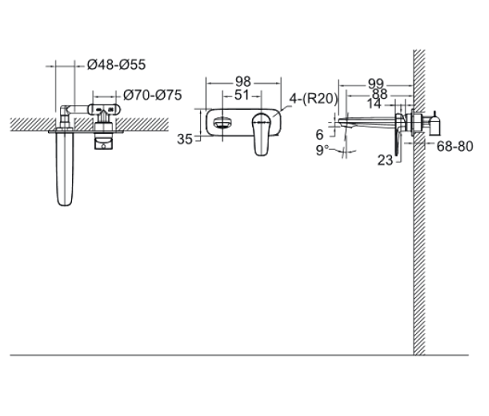 SOURCE F8173218BW - Concealed Wall-Mount Basin Mixer (Matt Black)