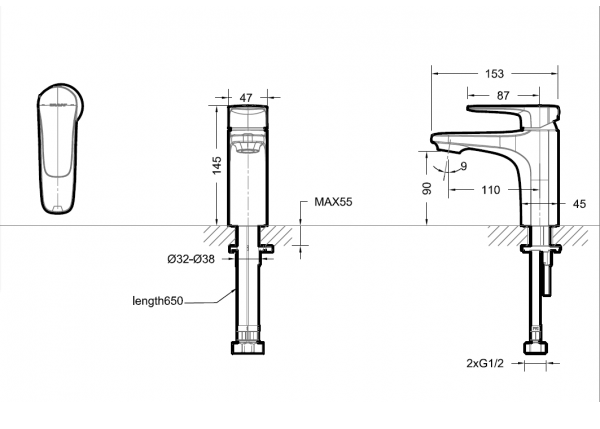 "SOURCE"  F1173218BW-2 - Basin Mixer (Matt Black)