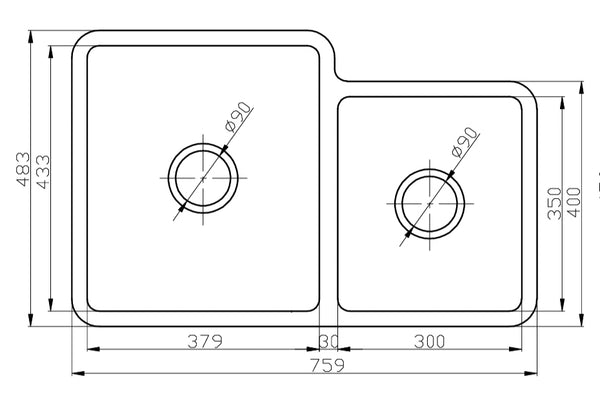 "NC Series" - u-759-DB-NC Double-Bowl Stainless Steel Sink