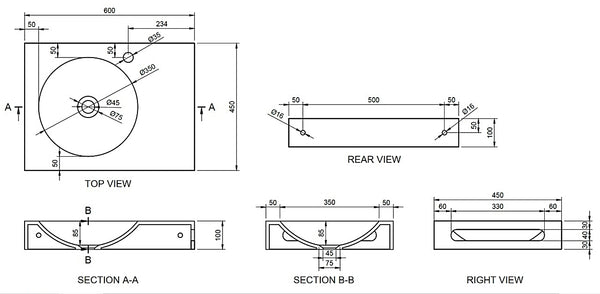 APOLLO 60WM - Wall-Hung Wash Basin