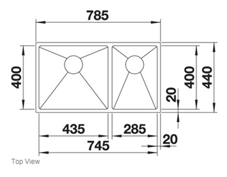 BLANCO - QUATRUS 435/285-IU-BBR Double-Bowl Stainless Steel Sink